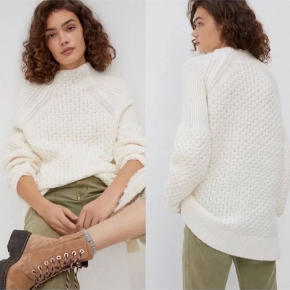 Anthropologie Ivory Bia Mock Neck Alpaca Blend Sweater MEDIUM